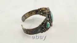 Fred Harvey Era Sterling Silver Cuff Bracelet Blue Turquoise