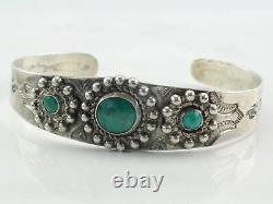 Fred Harvey Era Sterling Silver Cuff Bracelet Turquoise Stamped