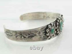 Fred Harvey Era Sterling Silver Cuff Bracelet Turquoise Stamped