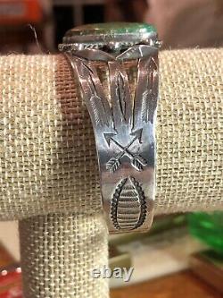 Fred Harvey Era Sterling Silver Natural Turquoise Cuff Bracelet Arrow Navajo Sta