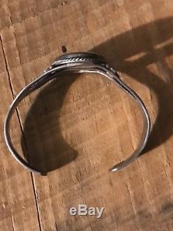 Fred Harvey Era Sterling Silver Navajo Cuff Bracelet with Petrified Wood Old Pawn