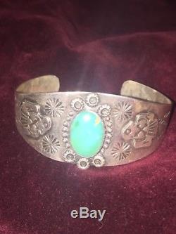 Fred Harvey Era Sterling Silver Navajo Indian Vintage Tuquoise Handmade Bracelet