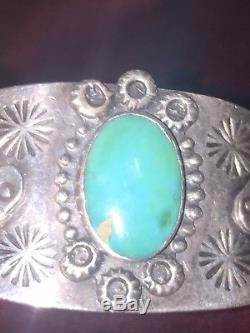 Fred Harvey Era Sterling Silver Navajo Indian Vintage Tuquoise Handmade Bracelet