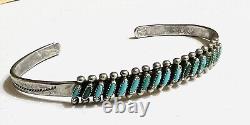 Fred Harvey Era Sterling Silver Needlepoint Turquoise Cuff Bracelet Stamped 6.5