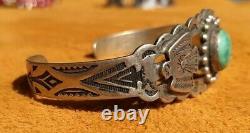 Fred Harvey Era Sterling Silver Turquiose Thunderbird Cuff Bracelet 17.5 Grams
