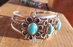 Fred Harvey Era Sterling Silver Turquoise 4 Setting Cuff Bracelet 37.8 Grams