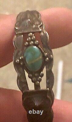 Fred Harvey Era Sterling Silver Turquoise Cuff Bracelet Small Wrist Navajo