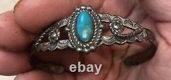 Fred Harvey Era Sterling Silver Turquoise Cuff Bracelet Small Wrist Navajo