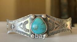 Fred Harvey Era Sterling Silver Turquoise Cuff Bracelet Stamped Vintage