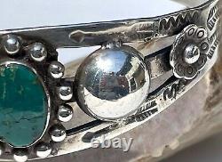 Fred Harvey Era Sterling Silver Turquoise Cuff Bracelet VTG Navajo 22.83 grams