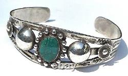 Fred Harvey Era Sterling Silver Turquoise Cuff Bracelet VTG Navajo 22.83 grams