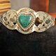 Fred Harvey Era Sterling Silver Turquoise Heart Cuff Bracelet