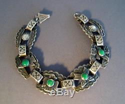 Fred Harvey Era Sterling Silver & Turquoise Stamped Link Bracelet