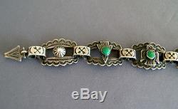 Fred Harvey Era Sterling Silver & Turquoise Stamped Link Bracelet