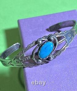 Fred Harvey Era Sterling Silver Turquoise SunRays Rattlesnake Cuff 925 Bracelet