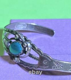 Fred Harvey Era Sterling Silver Turquoise SunRays Rattlesnake Cuff 925 Bracelet