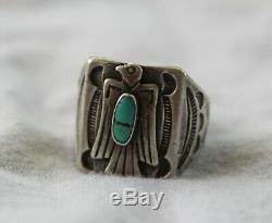 Fred Harvey Era Sterling Silver & Turquoise Thunderbird Ring, 8 g. Size 9