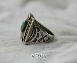 Fred Harvey Era Sterling Silver & Turquoise Thunderbird Ring, 8 g. Size 9