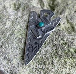 Fred Harvey Era Sterling Silver Turquoise Whirling Log Arrowhead Pendant