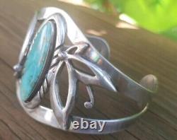 Fred Harvey Era Sterling Silver With cast Butterfly's Turquoise Cuff 33.1 Grams