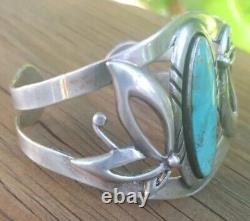 Fred Harvey Era Sterling Silver With cast Butterfly's Turquoise Cuff 33.1 Grams