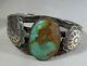 Fred Harvey Era Sterling Silver And Turquoise Cuff With Stamped Conchos