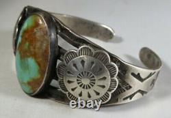 Fred Harvey Era Sterling Silver and Turquoise Cuff with Stamped Conchos