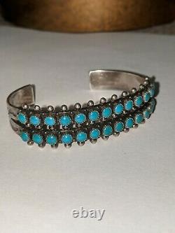 Fred Harvey Era Sterling Silver and Two Row Faux Turquoise Cuff Bracelet