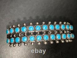Fred Harvey Era Sterling Silver and Two Row Faux Turquoise Cuff Bracelet