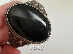 Fred Harvey Era Sterling with Black Stone Stamped Cuff Bracelet Needs Repair
