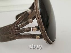 Fred Harvey Era Sterling with Black Stone Stamped Cuff Bracelet Needs Repair
