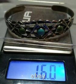 Fred Harvey Era Turquiose Crossed Arrow Sterling Silver Turquoise Cuff 16 Grams