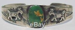Fred Harvey Era Turquoise Dogs Native American Sterling Silver 925 Cuff Bracelet