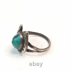 Fred Harvey Era Turquoise Horseshoe Ring Sterling Silver Navajo TCH Size 8.25