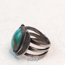 Fred Harvey Era Turquoise Sandcast Sterling Silver Navajo Route 66 Ring Size 5.5