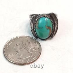 Fred Harvey Era Turquoise Sandcast Sterling Silver Navajo Route 66 Ring Size 5.5