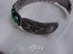 Fred Harvey Era Turquoise & Silver Cuff Bracelet Arrows, Sun Symbols- Nr -great