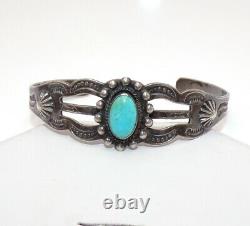 Fred Harvey Era VTG Native American Sterling Silver Turquoise Cuff Bracelet LLC3