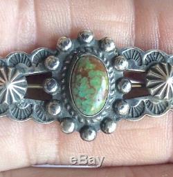 Fred Harvey Era Vintage Navajo Sterling Silver Green Bisbee Turquoise Pin Brooch