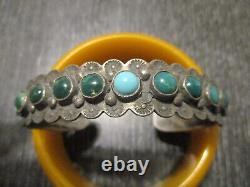 Fred Harvey Era Vintage Navajo Sterling Silver Stamped Turquoise Cuff Bracelet