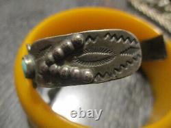 Fred Harvey Era Vintage Navajo Sterling Silver Stamped Turquoise Cuff Bracelet