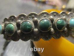 Fred Harvey Era Vintage Navajo Sterling Silver Stamped Turquoise Cuff Bracelet