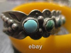 Fred Harvey Era Vintage Navajo Sterling Silver Stamped Turquoise Cuff Bracelet