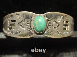 Fred Harvey Era Vintage Navajo Sterling Whirling Log Turquoise Cuff Bracelet