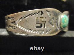 Fred Harvey Era Vintage Navajo Sterling Whirling Log Turquoise Cuff Bracelet