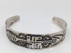 Fred Harvey Era Whirling Logs Navajo 900 Silver Coin Cuff Bracelet