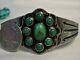 Fred Harvey Era Zuni Cerrillos Turquoise Coin Silver 90%ag Whirling Logs Cuff