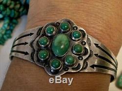 Fred Harvey Era ZUNI CERRILLOS TURQUOISE Coin SILVER 90%Ag Whirling Logs CUFF