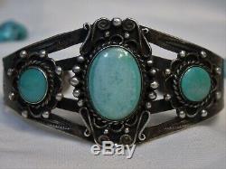 Fred Harvey Era ZUNI Natural CROW SPRINGS TURQUOISE STERLING ManyMoons Cuff
