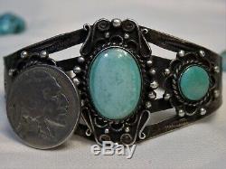 Fred Harvey Era ZUNI Natural CROW SPRINGS TURQUOISE STERLING ManyMoons Cuff